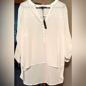 NWT Harve Benard Sheer Winter White 3/4 Button Down Shirt.
